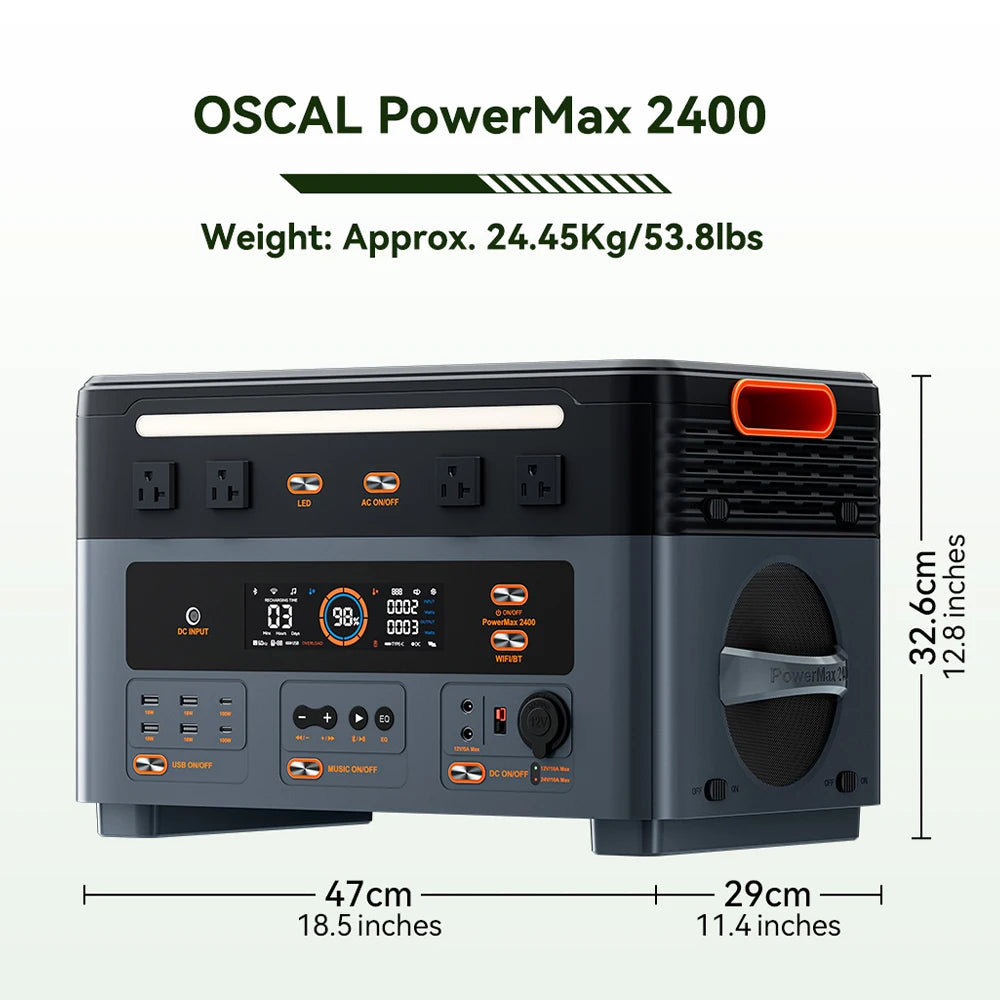 OSCAL LiFePO4 Portable Power Station 2400W UPS Backup Supply