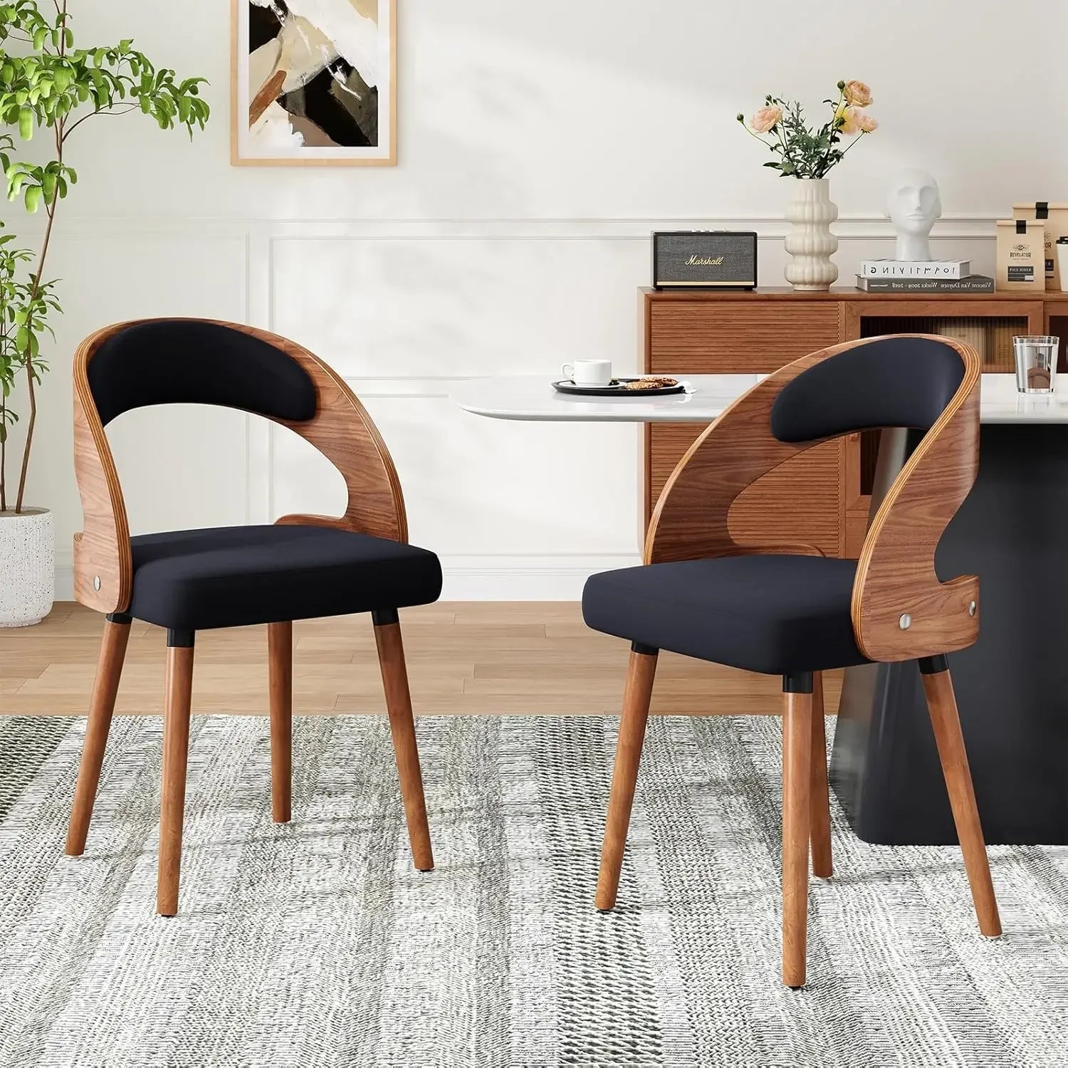 Modern Wood Dining Chairs Set of 4 Upholstered with Curved Backrest for Kitchen Dining Room Living Room, Customized