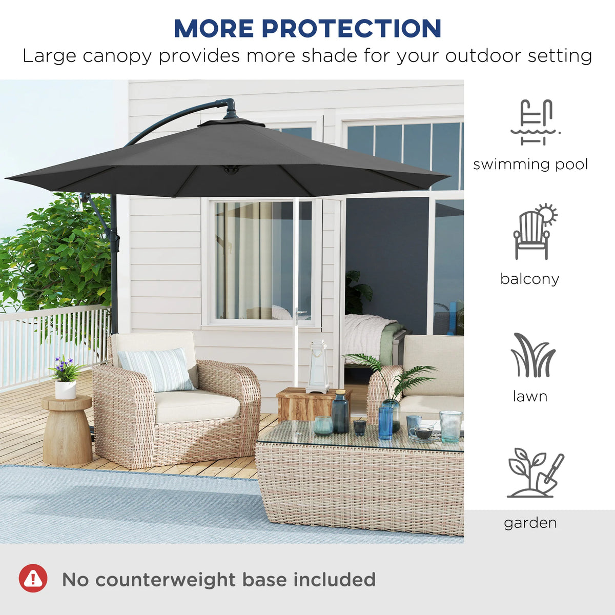 Outsunny Cantilever Patio Umbrella With Tilt UV Water Resistant Canopy