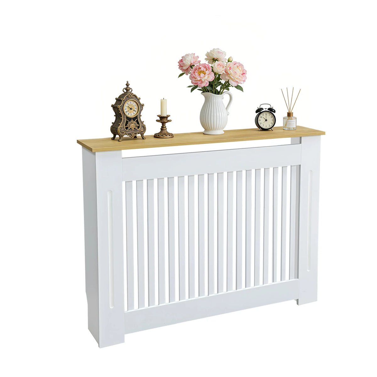 Modern Radiator Cover Decorative Heater Protector Wall Vertical Slat Grill Shelf with MDF Wood Top