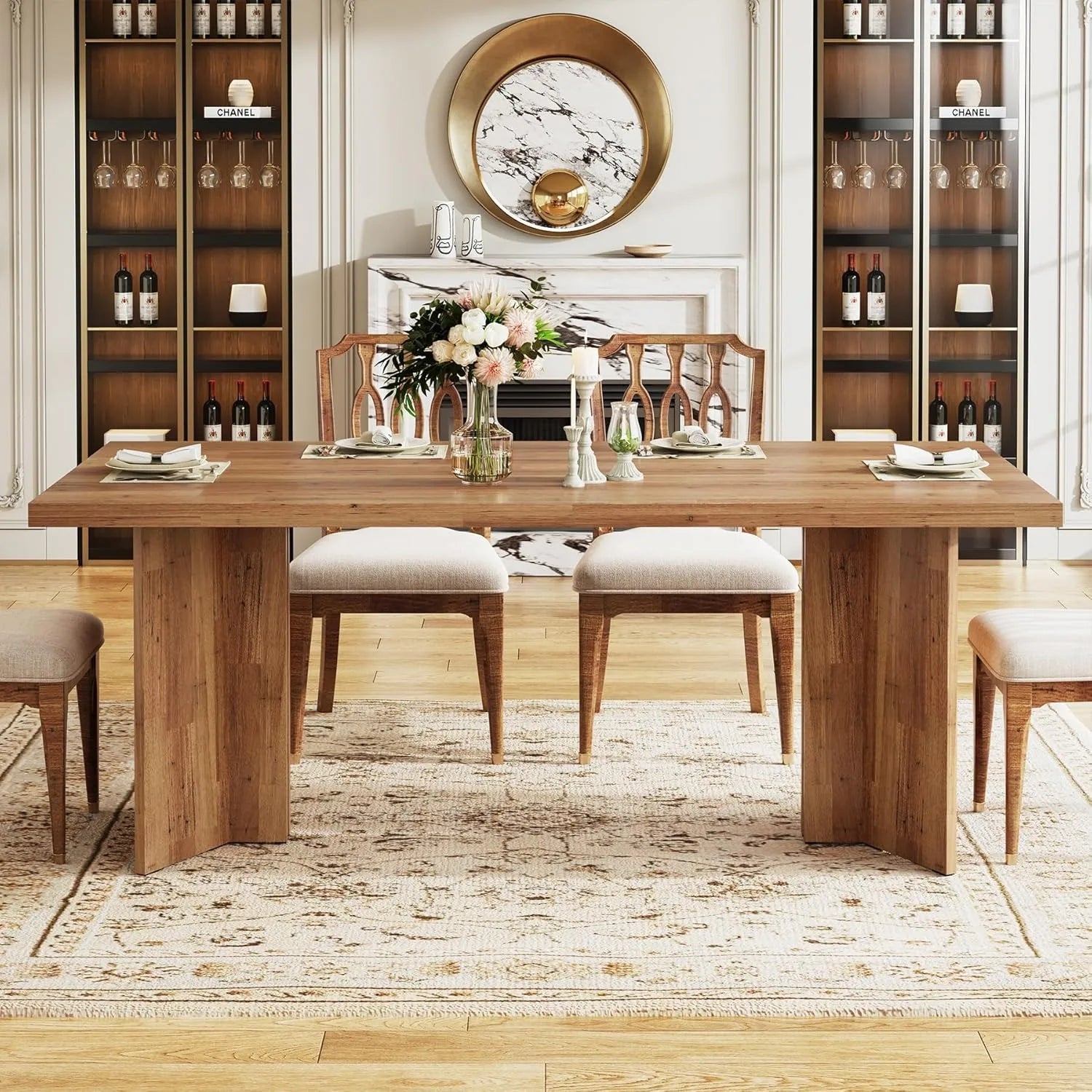 63-inch Dining Table for 4-6, Farmhouse Kitchen Table with Large Tabletop, Rectangular Eating Table for Dining Room, Living Room