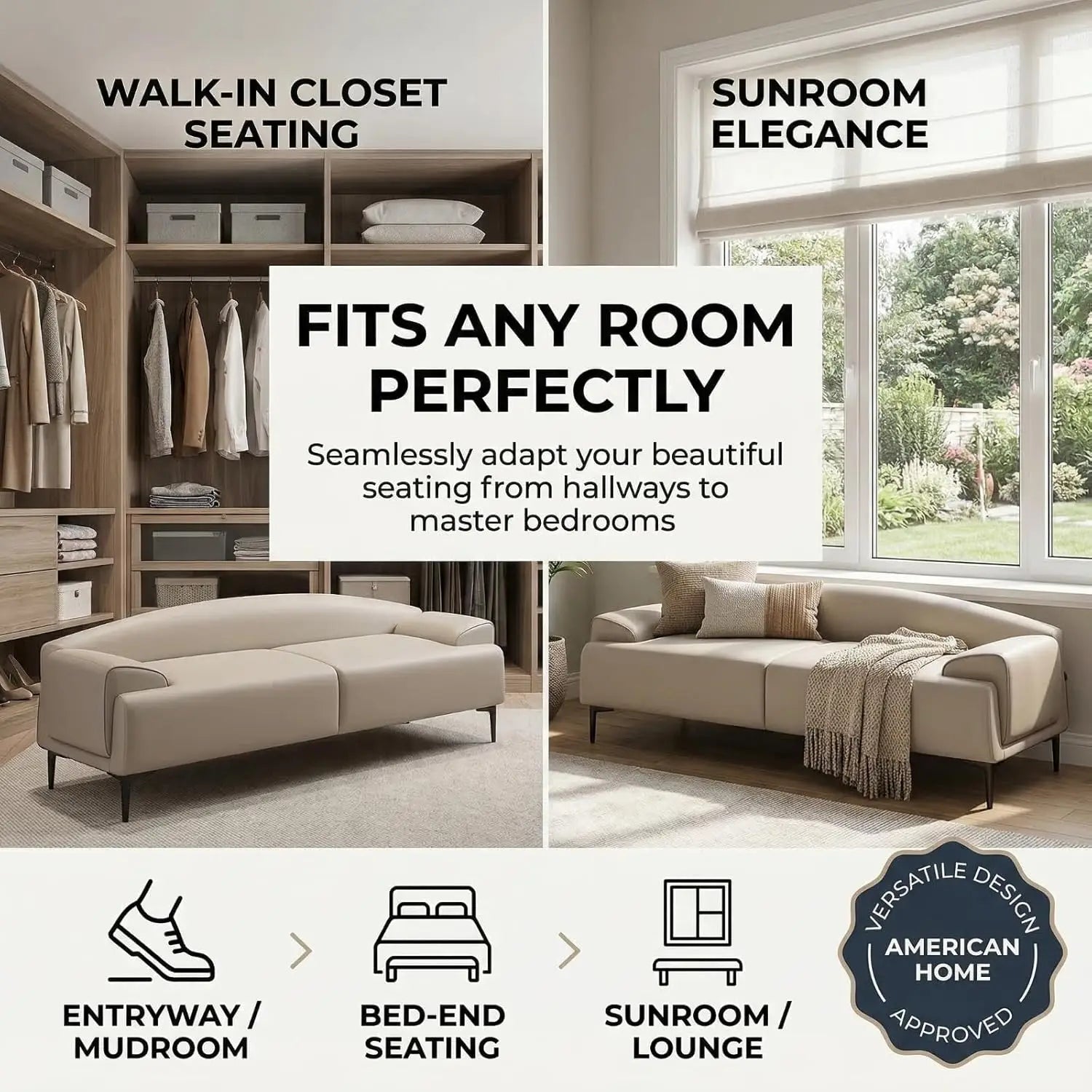 59″ Bench for Bedroom, Bed Benches for Foot of Bed, Ottoman for Bedroom with Soft Armrests, Scratch-Resistant Faux, Customized