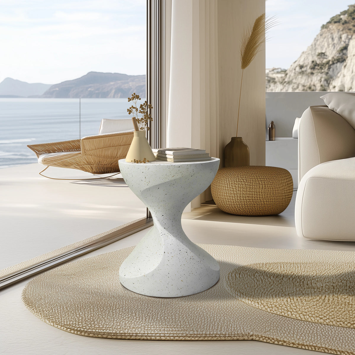 Hourglass Lightweight Concrete Side Table for Bedroom and Living Room