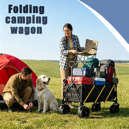 Foldable Utility Wagon Cart, Collapsible All‑Terrain Hand Wagon, Portable Heavy‑Duty Grocery Shopping Cart for Beach Camping Picnic Garden Outdoor Travel