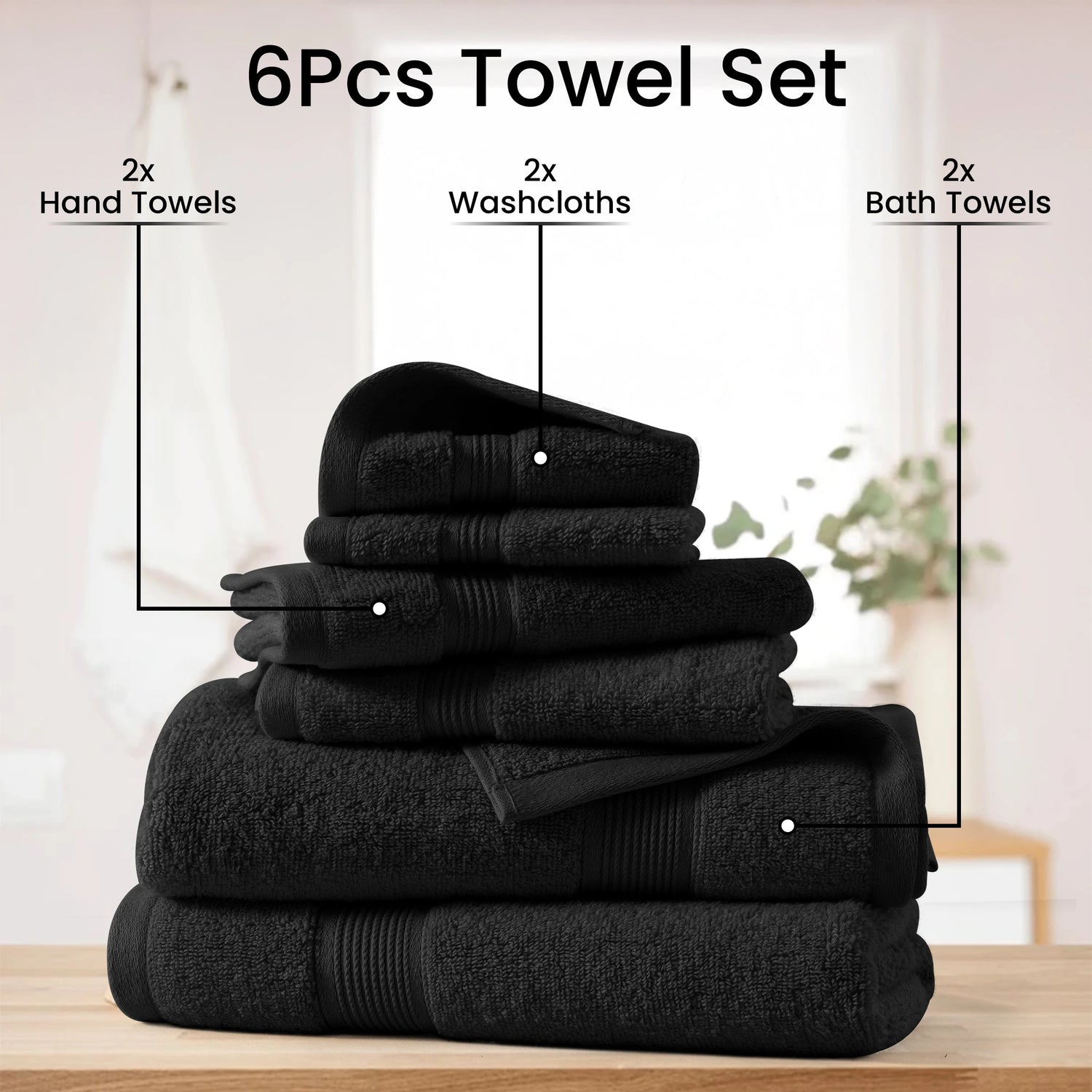 Lux Decor 6-Piece Bath Towel Set – 100% Cotton, 525 GSM, Ultra-Soft &amp; Absorbent