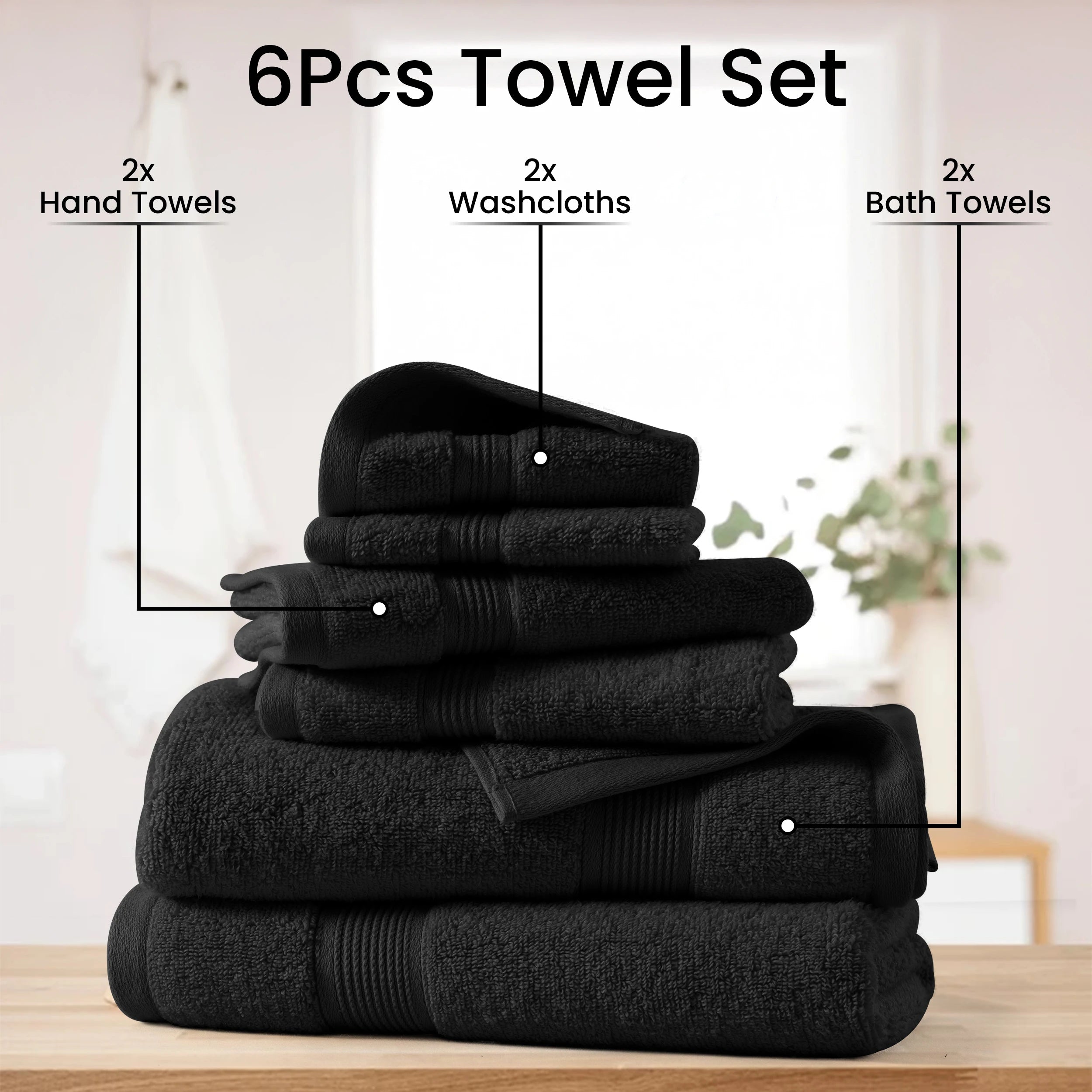 Lux Decor 6-Piece Bath Towel Set – 100% Cotton, 525 GSM, Ultra-Soft &amp; Absorbent