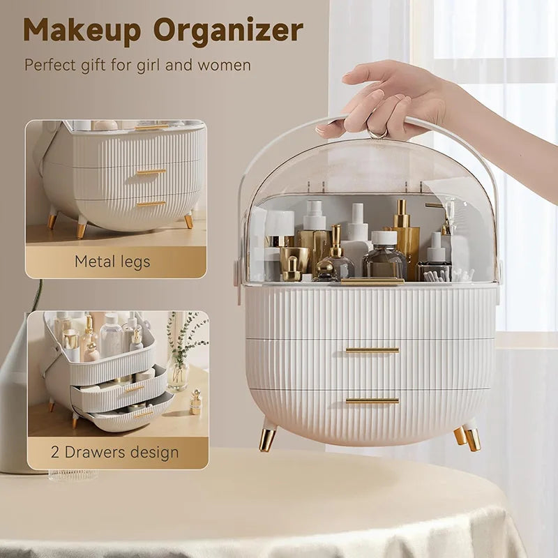 Makeup Organizer Skincare Organizers With Drawers Cosmetic Display Cases with Transparent Cover, Skincare Organizers for Bathroom Countertop, Bedroom Vanity Desk, White