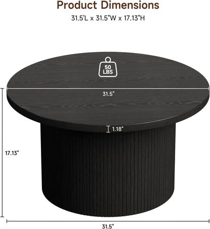 ONBRILL Modern Round Coffee Table With Fluted Tambour Drum Design
