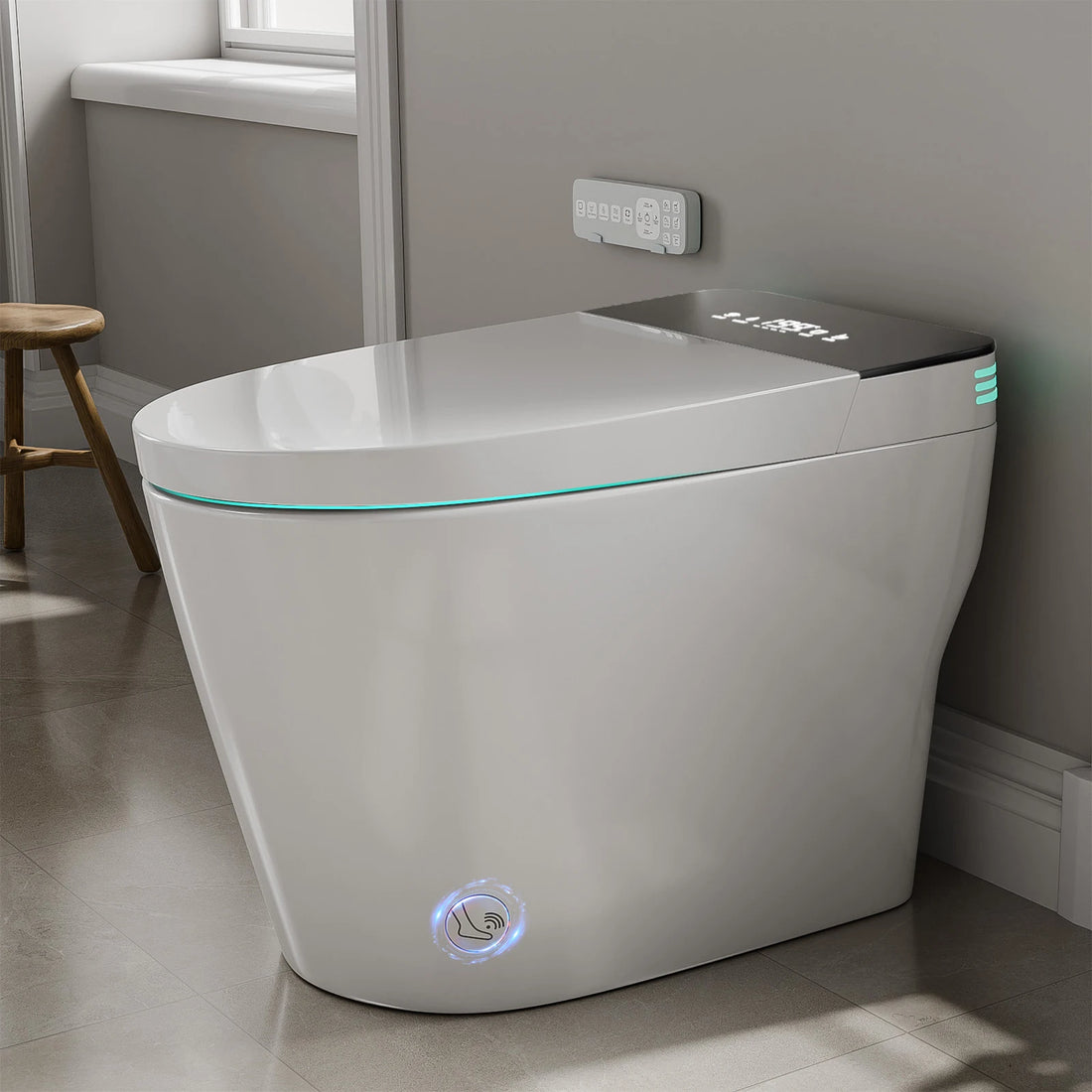 Smart Toilet with Built-in Bidet, AUTO Open/Close, Warm Water Sprayer, AUTO Dual Flush, Heated Bidet Toilet Seat for Bathrooms