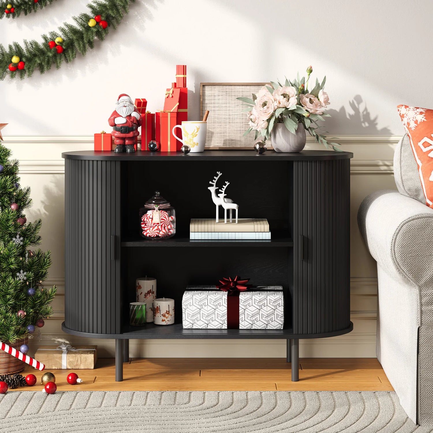 Sideboard Buffet Cabinet with Storage,40" Storage Cabinet with Sliding Door &amp; Adjustable Shelf,Coffee Bar Cabinet Console Table