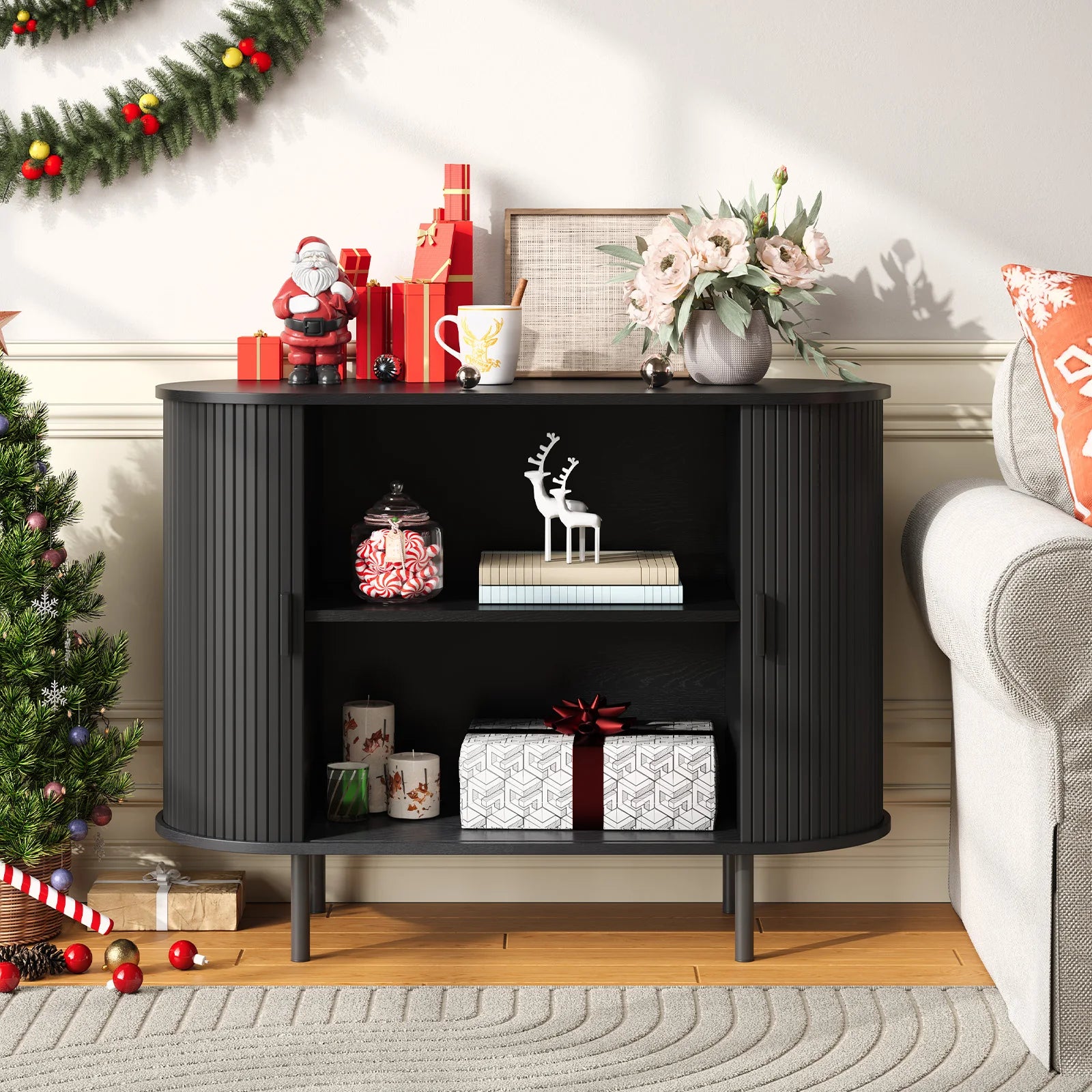 Sideboard Buffet Cabinet with Storage,40" Storage Cabinet with Sliding Door &amp; Adjustable Shelf,Coffee Bar Cabinet Console Table