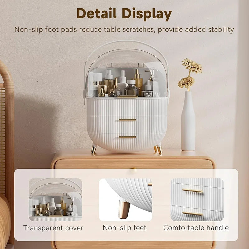 Makeup Organizer Skincare Organizers With Drawers Cosmetic Display Cases with Transparent Cover, Skincare Organizers for Bathroom Countertop, Bedroom Vanity Desk, White