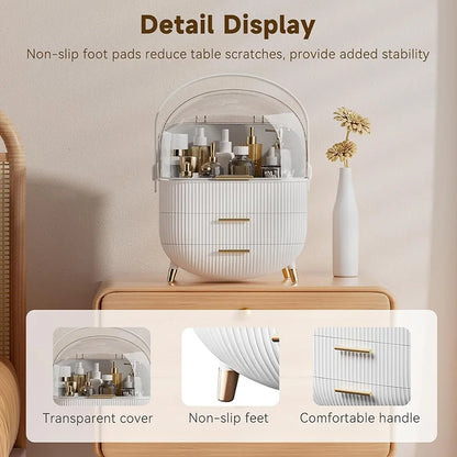 Makeup Organizer Skincare Organizers With Drawers Cosmetic Display Cases with Transparent Cover, Skincare Organizers for Bathroom Countertop, Bedroom Vanity Desk, White