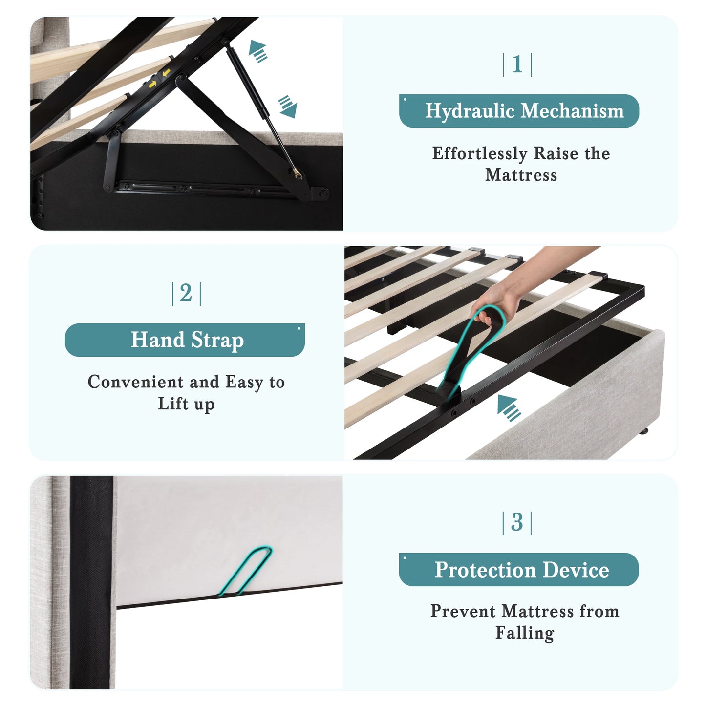 HOOMIC Lift Up Storage Bed With Wingback Headboard Hydraulic Lift