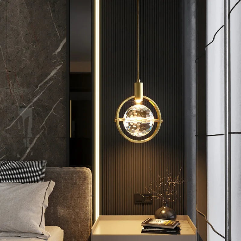 Modern Pendant Light Luxury Nordic Indoor K9 Crystal Led Ceiling Lamp Chandelier Creative Bedside Iron Art Bar Home Decoration