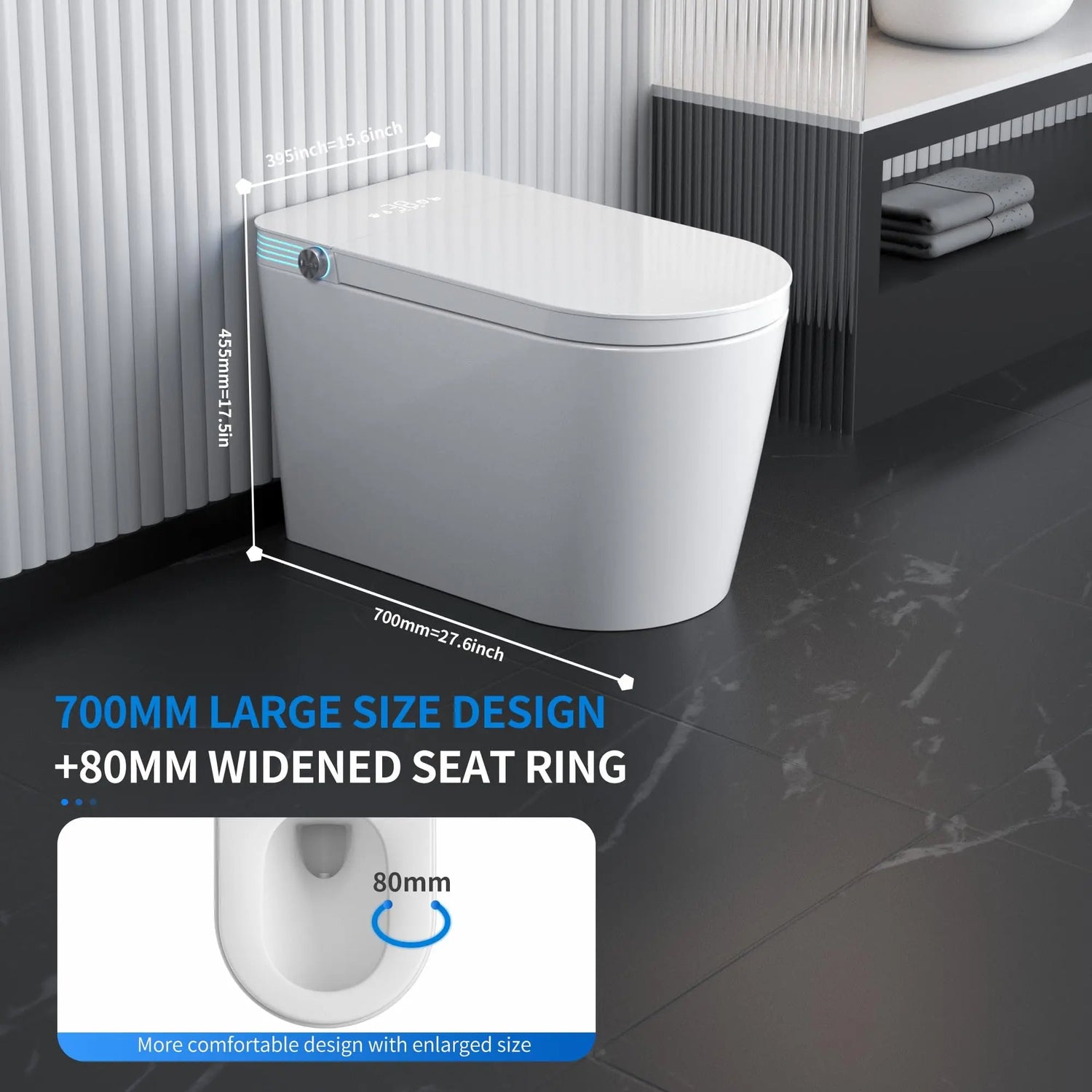 Smart Toilet with Bidet Built In, One Piece Bidet with 80MM Heated Seat, Voice Control, Warm Water Sprayer &amp; Dryer, Foam Shield