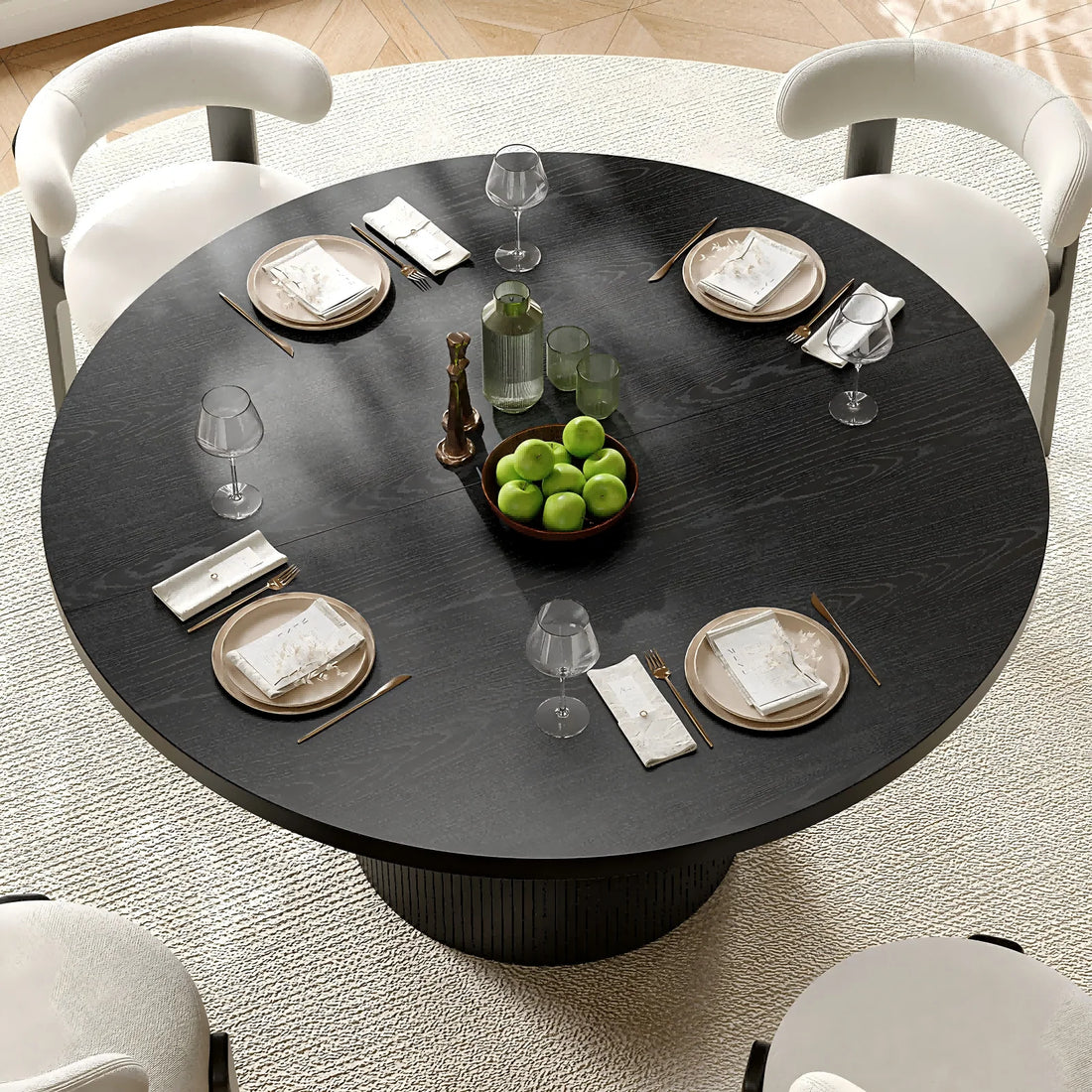 ONBRILL Modern Round Fluted Wood Dining Table for Home Furniture