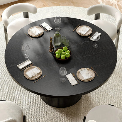 ONBRILL Modern Round Fluted Wood Dining Table for Home Furniture