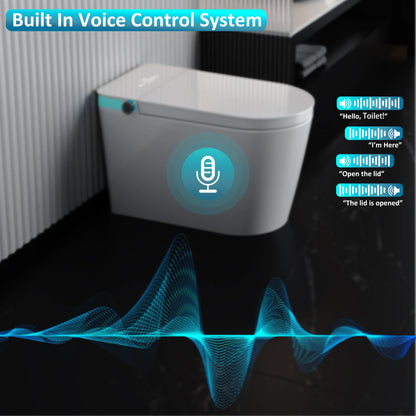Smart Toilet with Bidet Built In, One Piece Bidet with 80MM Heated Seat, Voice Control, Warm Water Sprayer &amp; Dryer, Foam Shield