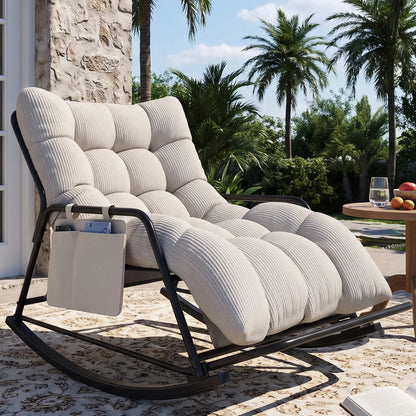 Oversized Long Cushion Rocking Chair with Low Armrest and Fixed Crossbar Footrest, Daily Leisure Patio Furniture, Multi-scene Outdoor Furniture, Practical Outdoor Patio Furniture Set