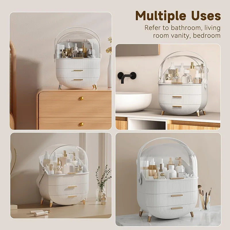 Makeup Organizer Skincare Organizers With Drawers Cosmetic Display Cases with Transparent Cover, Skincare Organizers for Bathroom Countertop, Bedroom Vanity Desk, White