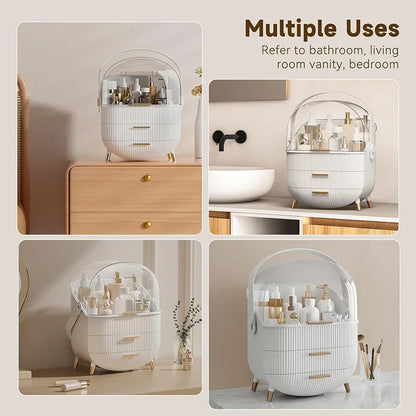 Makeup Organizer Skincare Organizers With Drawers Cosmetic Display Cases with Transparent Cover, Skincare Organizers for Bathroom Countertop, Bedroom Vanity Desk, White