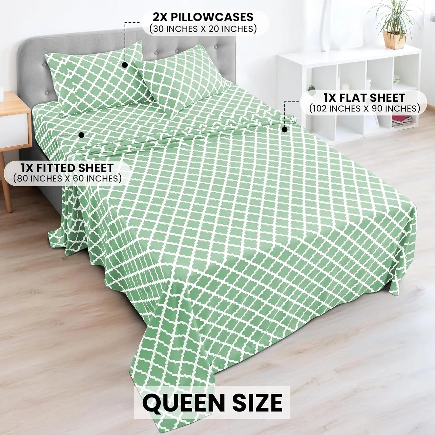 Lux Décor 4Pc Quatrefoil Sheet Set – Soft Microfiber, Wrinkle-Free, Luxurious Printed Bed Sheets