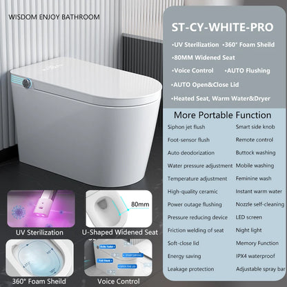 Smart Toilet with Bidet Built In, One Piece Bidet with 80MM Heated Seat, Voice Control, Warm Water Sprayer &amp; Dryer, Foam Shield