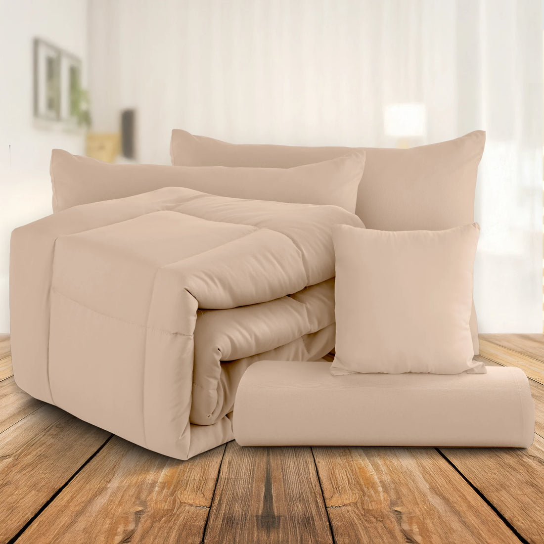 Lux Décor 5-Piece Comforter Set –All in one Bed in a Bag - Includes Comforter, 2 Shams, Decorative Pillow &amp; Bed Skirt