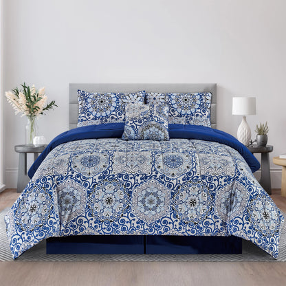LUX Décor Reversible 5pc Comforter Set, Printed Bedding Set, Microfiber Bed in a Bag, Includes 1 Comforter, 2 Pillow Shams