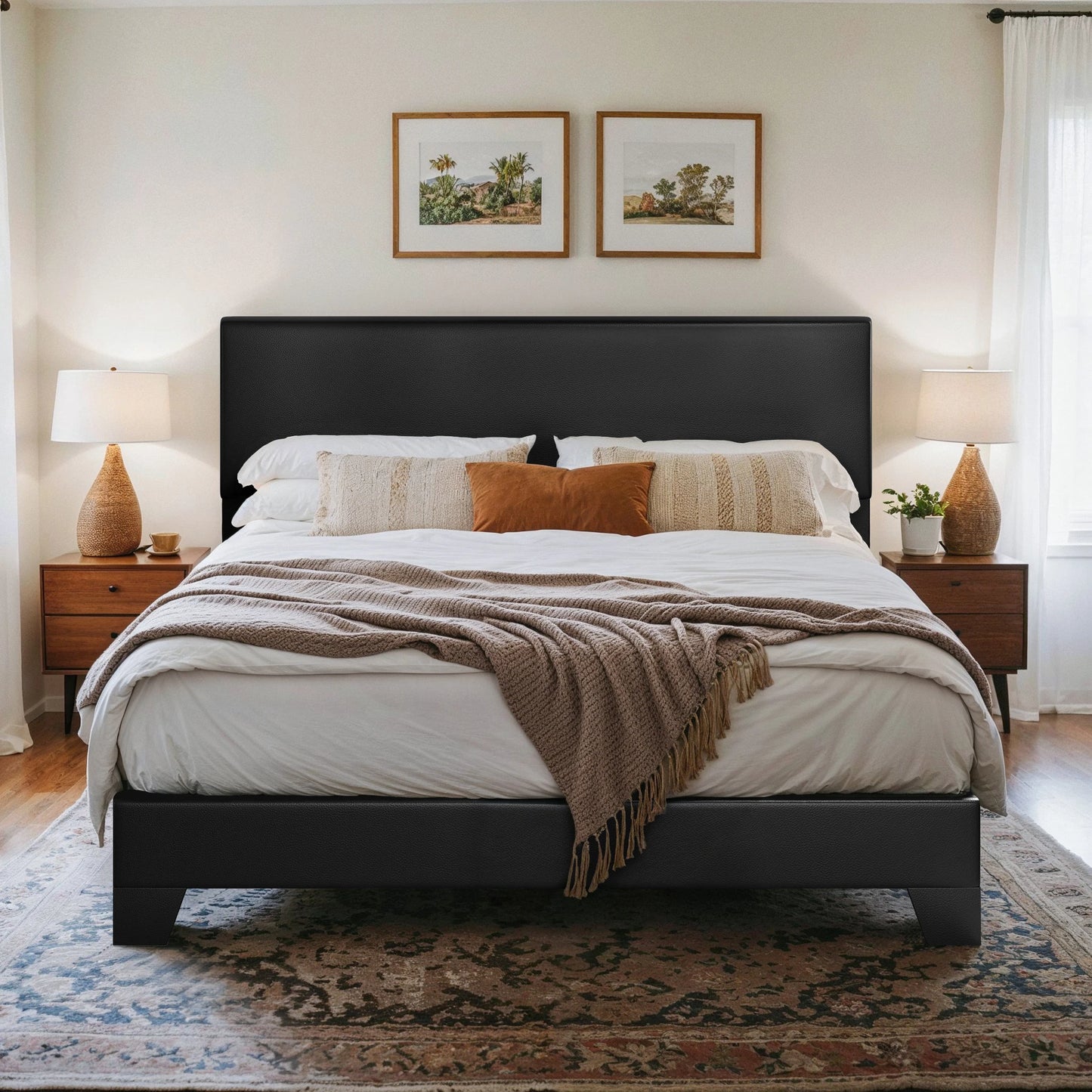 HOOMICH Upholstered Bed Frame with Adjustable Headboard