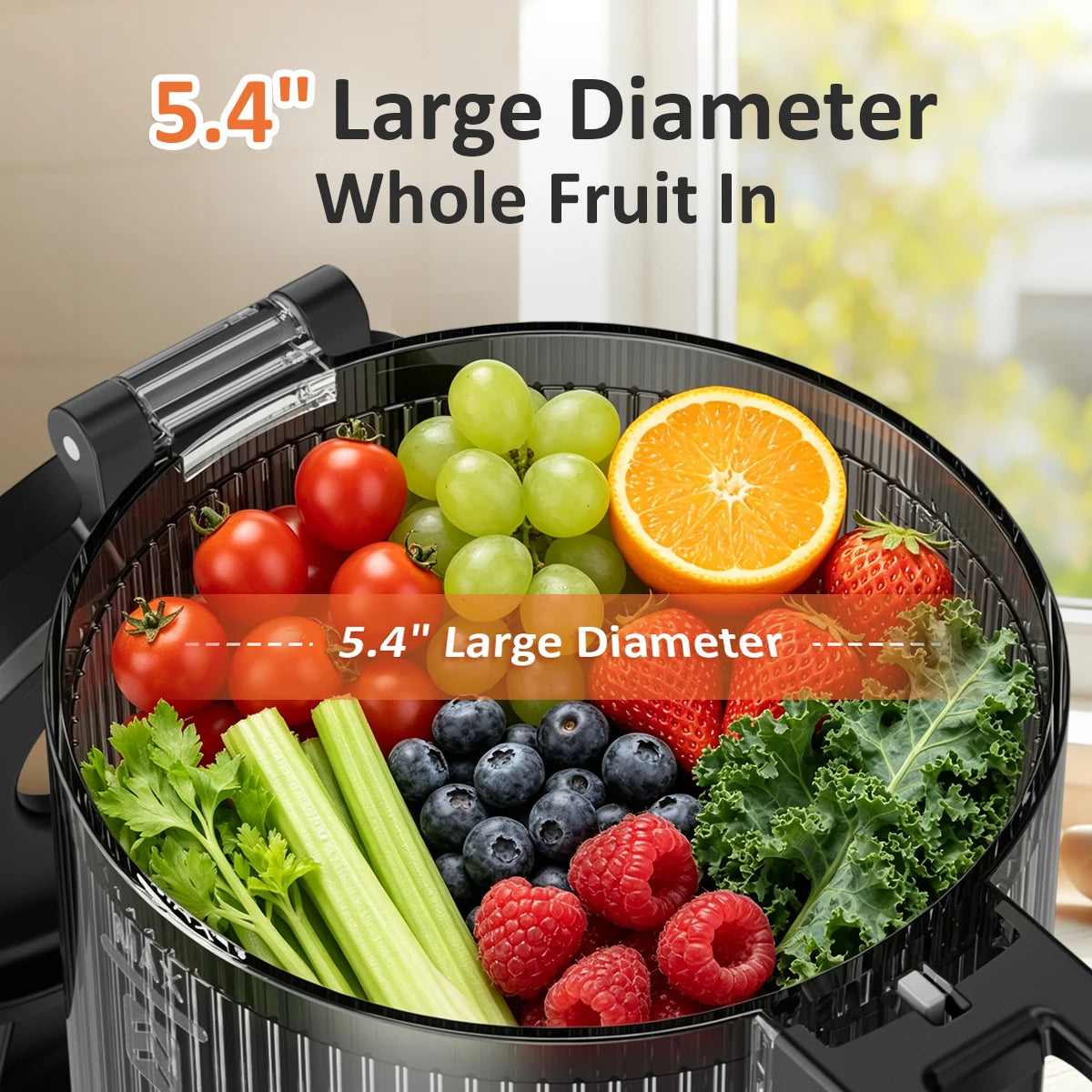 5.4" Large Feed Chute Slow Masticating Juicer, 350W Cold Press Juicer Machines for Whole Fruits &amp; Veggies, 50RPM Quiet Juicer Extractor, Easy to Clean, 2 Color Options, BPA-Free for Home Fresh Juice