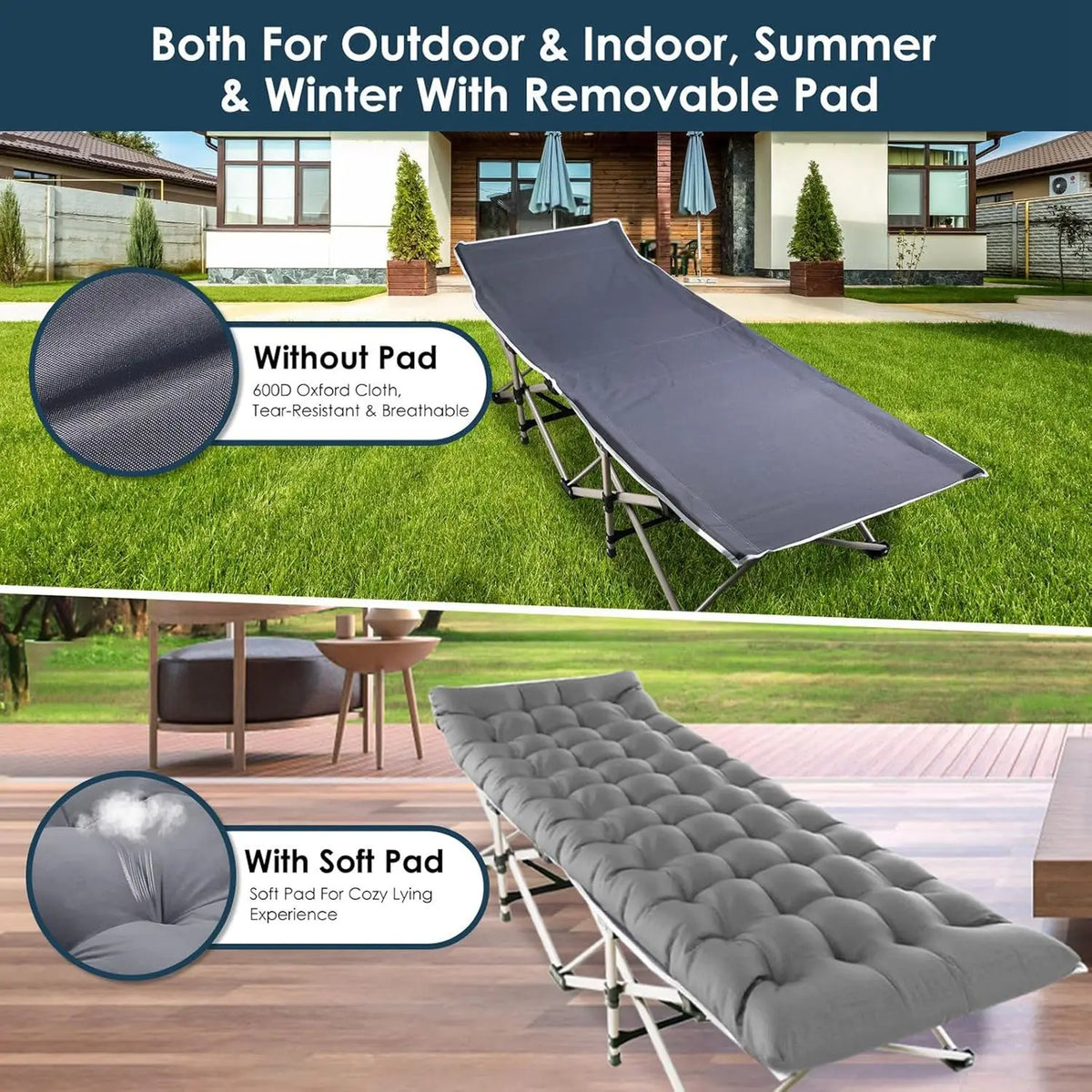Foldable Portable Outdoor Lounge Chair With Foam Mattress For Garden