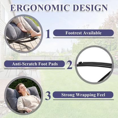 Oversized Long Cushion Rocking Chair with Low Armrest and Fixed Crossbar Footrest, Daily Leisure Patio Furniture, Multi-scene Outdoor Furniture, Practical Outdoor Patio Furniture Set