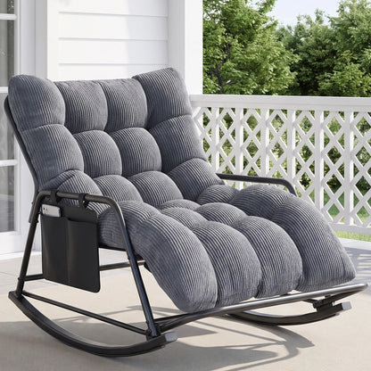 Oversized Long Cushion Rocking Chair with Low Armrest and Fixed Crossbar Footrest, Daily Leisure Patio Furniture, Multi-scene Outdoor Furniture, Practical Outdoor Patio Furniture Set