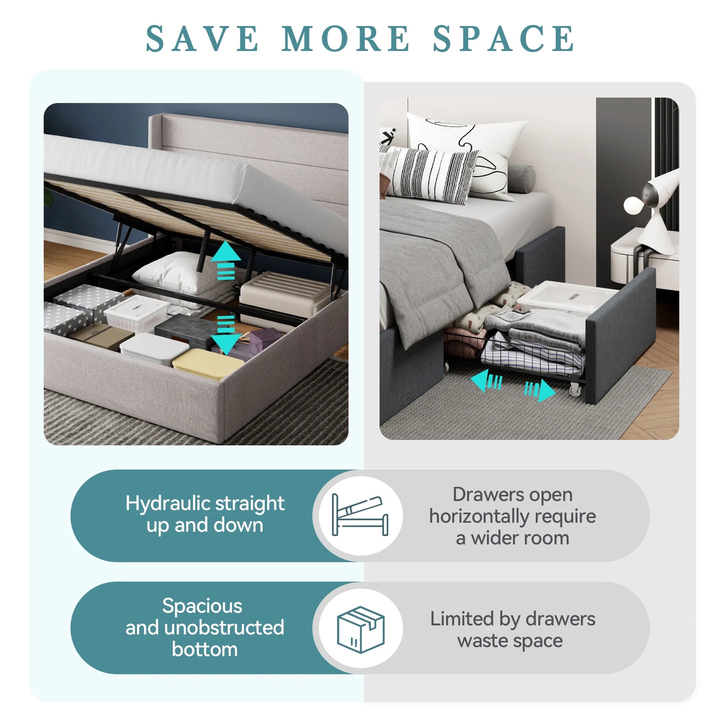 HOOMIC Lift Up Storage Bed With Wingback Headboard Hydraulic Lift