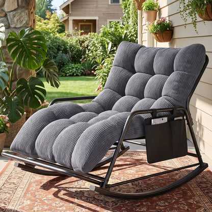 Oversized Long Cushion Rocking Chair with Low Armrest and Fixed Crossbar Footrest, Daily Leisure Patio Furniture, Multi-scene Outdoor Furniture, Practical Outdoor Patio Furniture Set