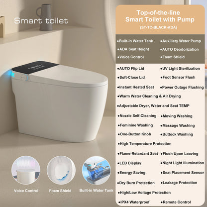 Smart Toilet with Built-in Bidet, AUTO Open/Close, Warm Water Sprayer, AUTO Dual Flush, Heated Bidet Toilet Seat for Bathrooms
