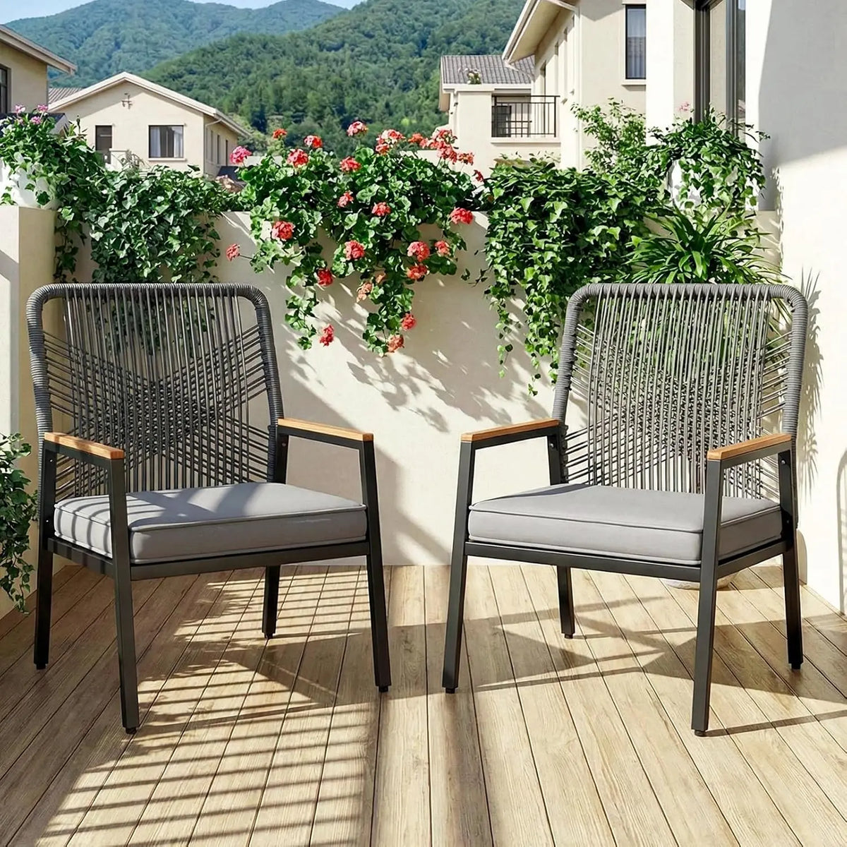 Outdoor Wicker Patio Chairs with Removable Cushions for Garden