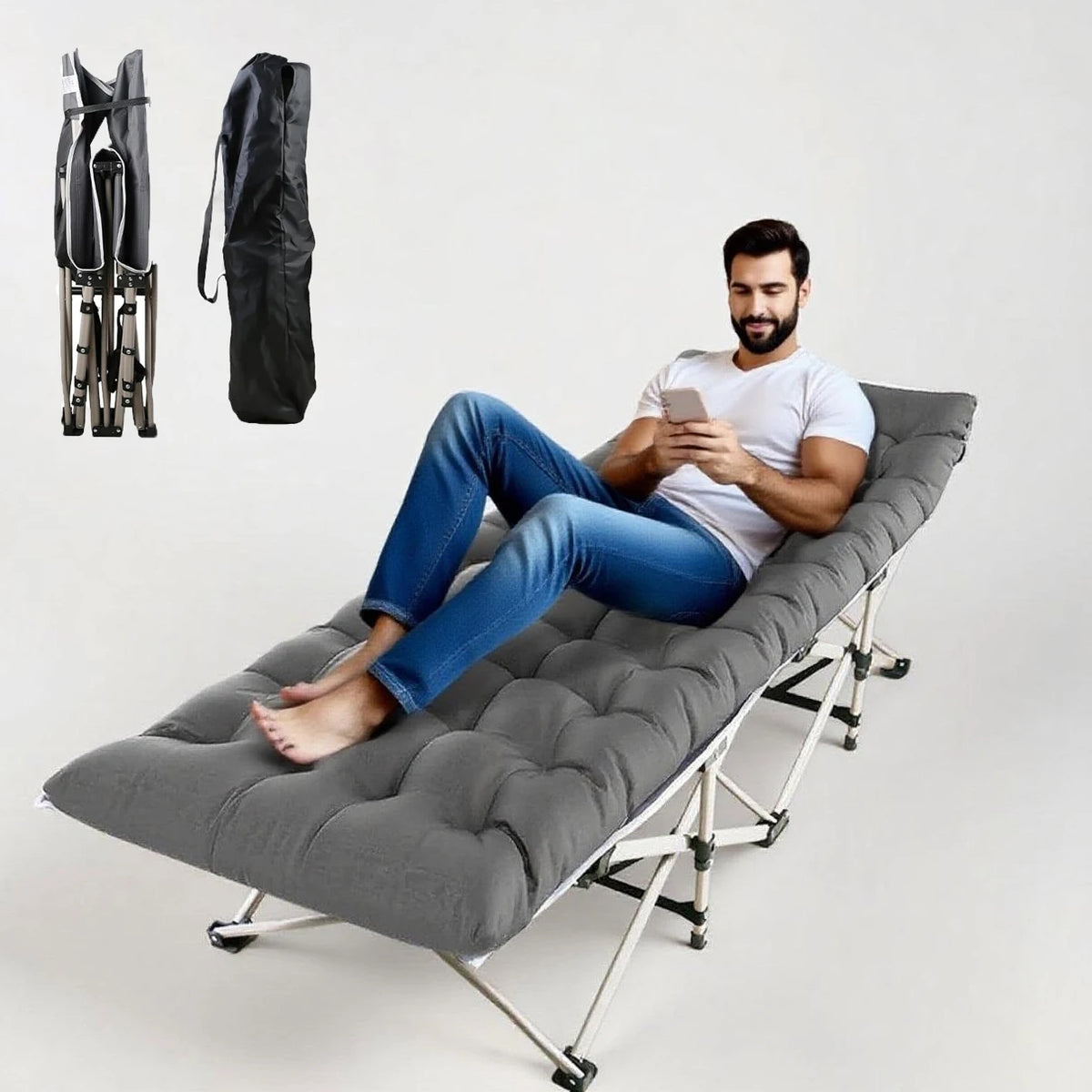 Foldable Portable Outdoor Lounge Chair With Foam Mattress For Garden