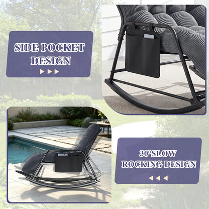Oversized Long Cushion Rocking Chair with Low Armrest and Fixed Crossbar Footrest, Daily Leisure Patio Furniture, Multi-scene Outdoor Furniture, Practical Outdoor Patio Furniture Set