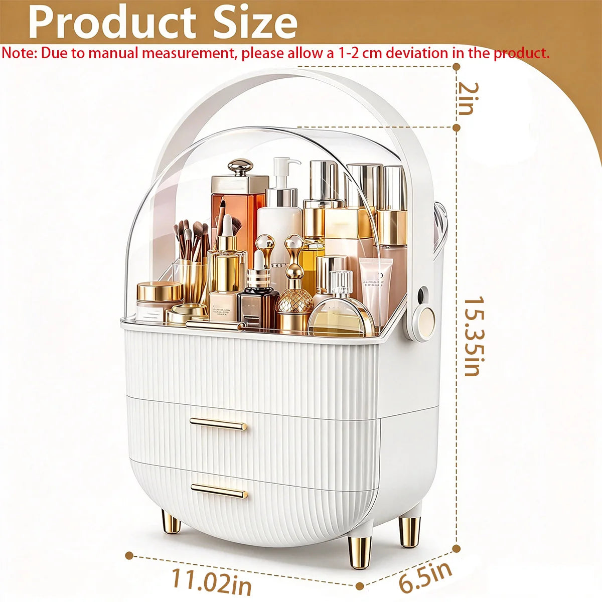 Makeup Organizer Skincare Organizers With Drawers Cosmetic Display Cases with Transparent Cover, Skincare Organizers for Bathroom Countertop, Bedroom Vanity Desk, White