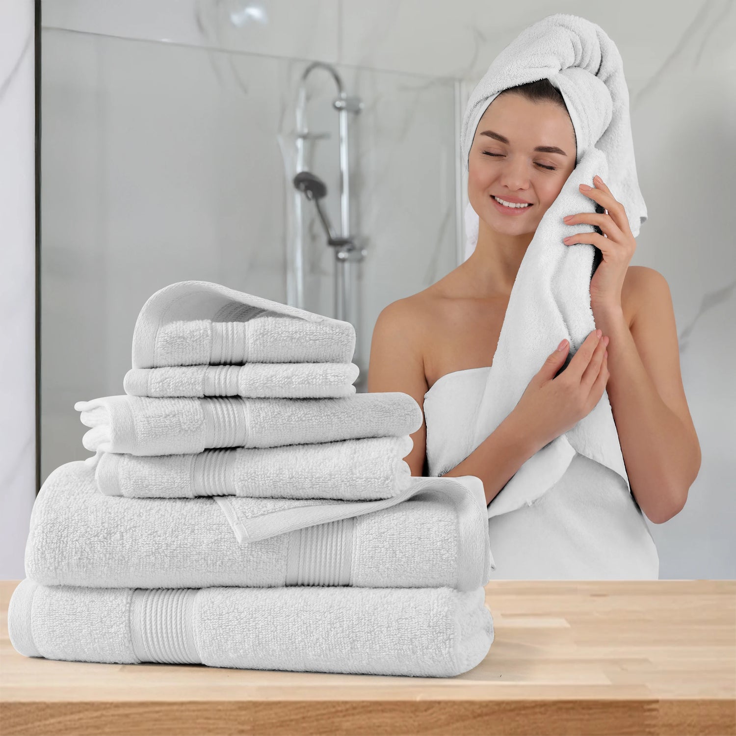 Lux Decor 6-Piece Bath Towel Set – 100% Cotton, 525 GSM, Ultra-Soft &amp; Absorbent