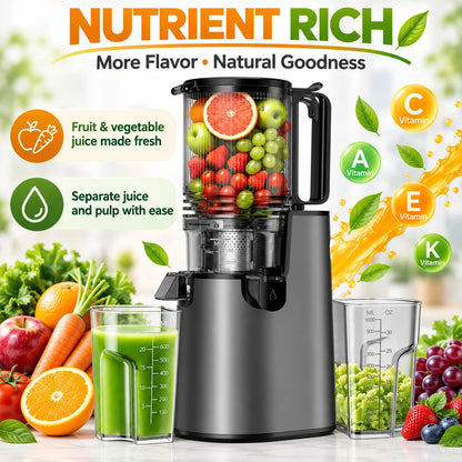 5.4" Large Feed Chute Slow Masticating Juicer, 350W Cold Press Juicer Machines for Whole Fruits &amp; Veggies, 50RPM Quiet Juicer Extractor, Easy to Clean, 2 Color Options, BPA-Free for Home Fresh Juice