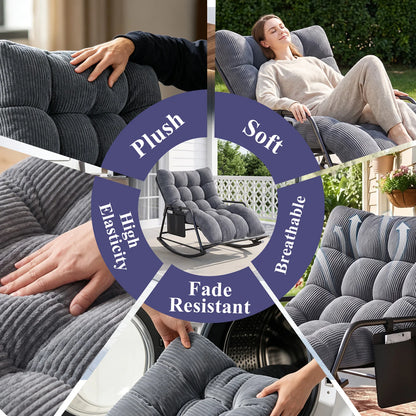 Oversized Long Cushion Rocking Chair with Low Armrest and Fixed Crossbar Footrest, Daily Leisure Patio Furniture, Multi-scene Outdoor Furniture, Practical Outdoor Patio Furniture Set
