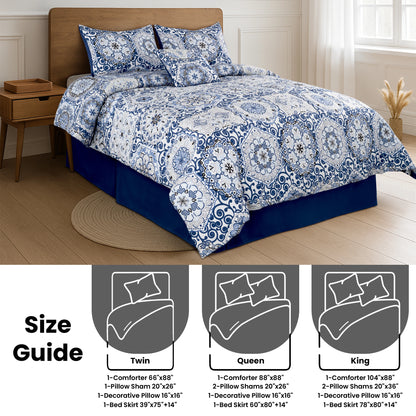 LUX Décor Reversible 5pc Comforter Set, Printed Bedding Set, Microfiber Bed in a Bag, Includes 1 Comforter, 2 Pillow Shams