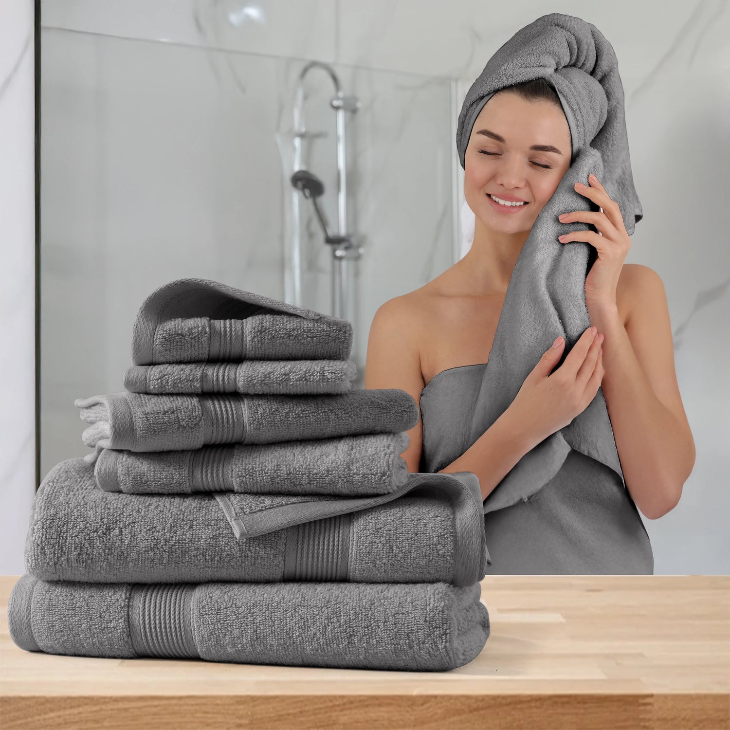 Lux Decor 6-Piece Bath Towel Set – 100% Cotton, 525 GSM, Ultra-Soft &amp; Absorbent