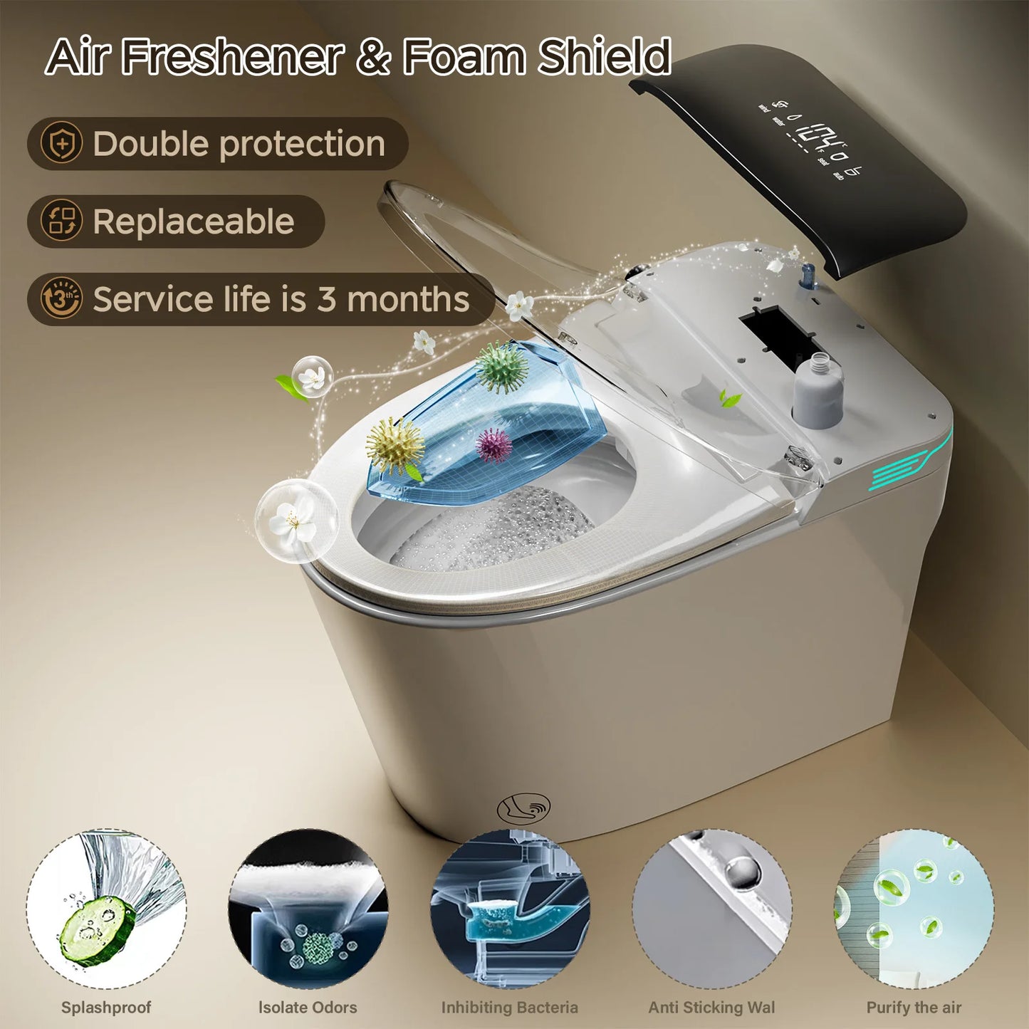 Elongated Smart Toilet with Bidet Built in, Foam Dispenser, Instant Warm Water, One-Piece Toilet with Dual Auto Flush in 1.28GPF