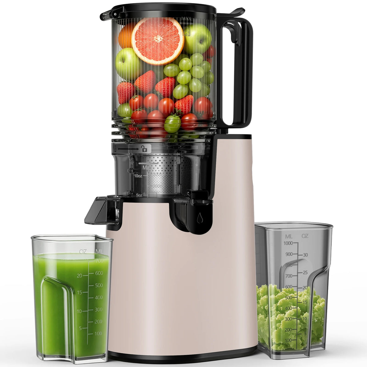 5.4" Large Feed Chute Slow Masticating Juicer, 350W Cold Press Juicer Machines for Whole Fruits &amp; Veggies, 50RPM Quiet Juicer Extractor, Easy to Clean, 2 Color Options, BPA-Free for Home Fresh Juice