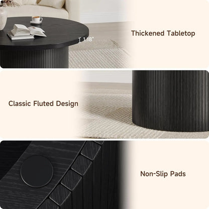 ONBRILL Modern Round Coffee Table With Fluted Tambour Drum Design